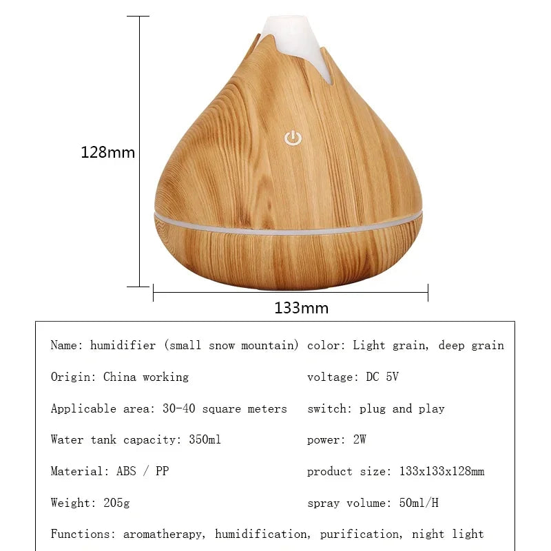 Créez une ambiance zen et apaisante dans votre intérieur avec ce diffuseur d’huiles essentielles 350ml au design grain de bois naturel. Fonction brumisation pour humidifier l'air -7 couleurs LED